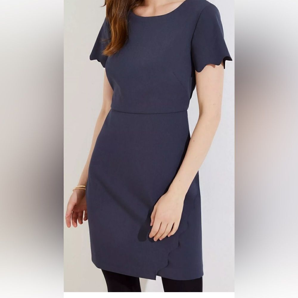 LOFT Scalloped Wrap Dress in Coastal Gray Size 14
